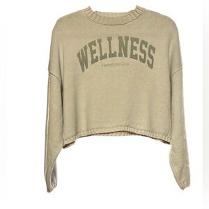 moon & madison Cream and Green Crew Neck Cropped Sweater Size Small EUC Preppy